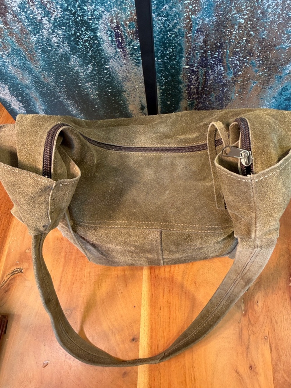 Vintage Boho Western Suede Leather Fringe Shoulder Bag Olive Green - Picture 16 of 17